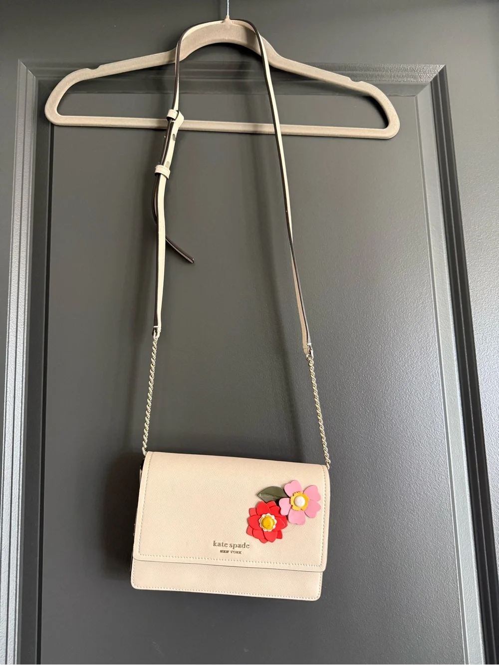 kate spade Cream Crossbody with Pink and Red Floral Accents